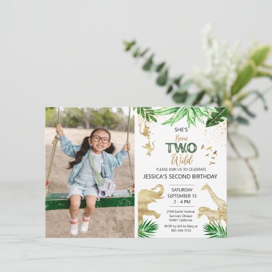 第2女子ボーイサファリツーワイルド誕生日写真 招待状 (スタンド正面)