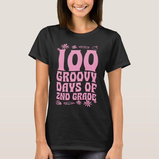 第2学年の100のGroovy日60年代70年代スタイル Tシャツ (正面)