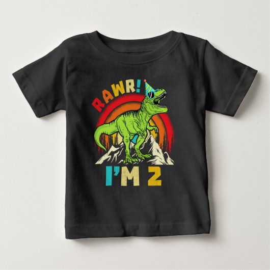 第2期の誕生日の恐竜TレックスラーI'm 2 For Boys ベビーTシャツ (正面)