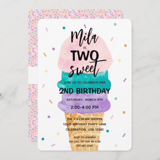 第2期バースデーガールズアイスクリームパーティー 招待状 (正面/裏面)