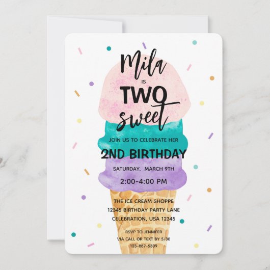 第2期バースデーガールズアイスクリームパーティー 招待状 (正面)