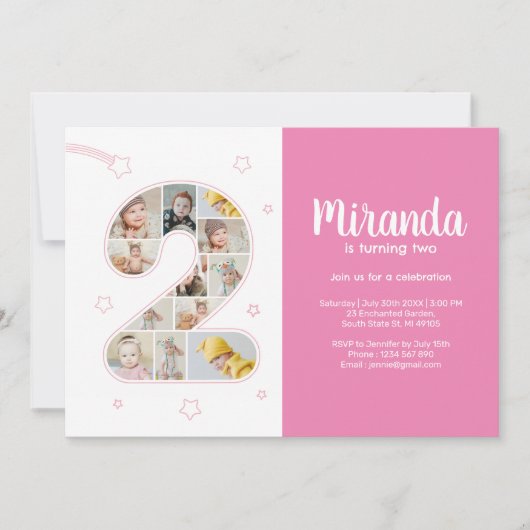 第2期バースデーガール第2カスタム期フォトコラージュ 招待状 (正面)