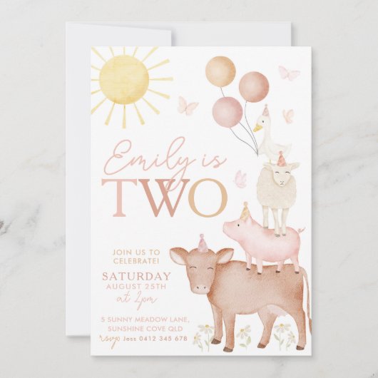 第2期バースデーファームアニマルズ納屋周囲の庭パーティー女子 招待状 (正面)
