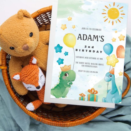 第2期バースデー水彩恐竜テーマ 招待状