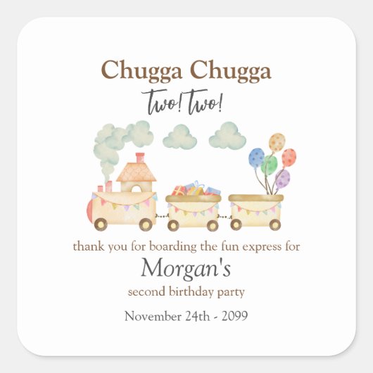 第2期バースデー水彩玄関列車おもしろい 表現 スクエアシール (正面)