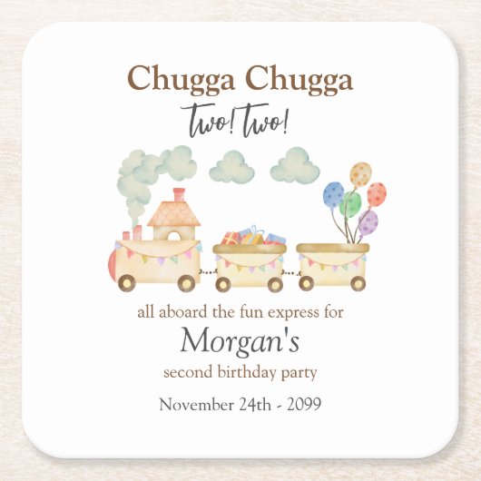 第2期バースデー水彩玄関列車おもしろい 表現 スクエアペーパーコースター (正面)