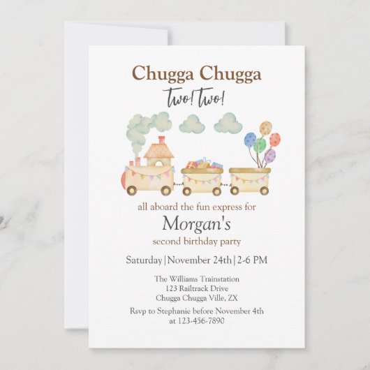 第2期バースデー水彩玄関列車おもしろい 表現 招待状 (正面)
