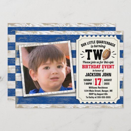 第2期バースポーツフォトサッカーブルー素朴ボール 招待状 (正面/裏面)