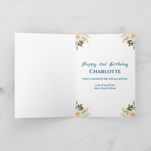 第2期フォトコラージブルーイエローフラワーティール（緑がかった色） カード (内部)