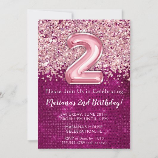 第2期招待状マゼンダガーリーピンクグリッター 招待状 (正面)