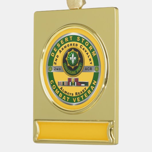 第2機甲騎兵連隊砂漠防風退役軍人  ゴールドプレートバナーオーナメント (左)