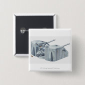 第2次世界大戦の戦艦の砲塔のイラストレーション 缶バッジ (正面&裏面)