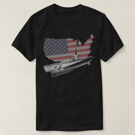 第2次世界大戦アメリカンUSSウーボーツガトクラス水中サブム Tシャツ (デザイン正面)