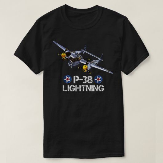 第2次世界大戦アメリカ戦闘機P38稲妻エアプラ Tシャツ (デザイン正面)