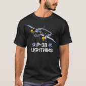 第2次世界大戦アメリカ戦闘機P38稲妻エアプラ Tシャツ (正面)