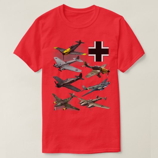 第2次世界大戦ドイツの戦闘機飛行機JU87 Stuka Bf 109 ME 262 Tシャツ (デザイン正面)