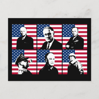 第2次世界大戦ヒーローとアメリカ国旗 ポストカード
