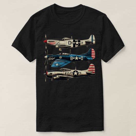第2次世界大戦戦闘機B17 P51ムスタンF4Uコルセアヴィンテージ Tシャツ (デザイン正面)