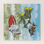 第2次世界大戦戦闘飛行機P-51、P-47、P-47の似顔絵 ジグソーパズル (横)