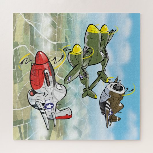 第2次世界大戦戦闘飛行機P-51、P-47、P-47の似顔絵 ジグソーパズル (横)