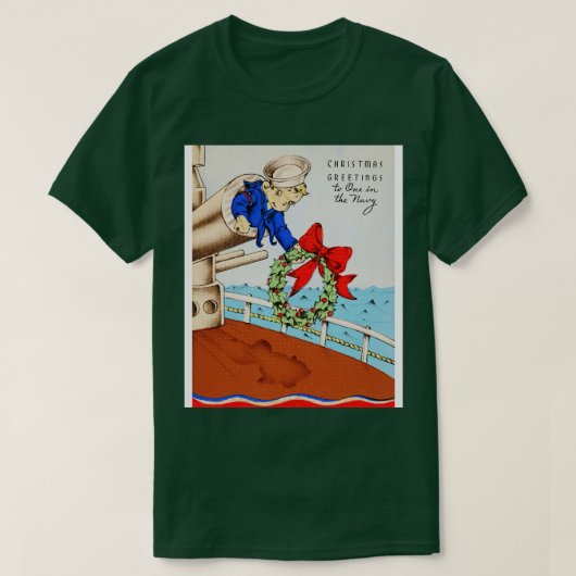 第2次世界大戦海軍おもしろいセーラーボーイ・クリスマス船 Tシャツ (デザイン正面)
