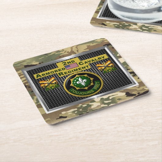 第2装甲騎兵の連隊「常に用意」 スクエアペーパーコースター (アングル)