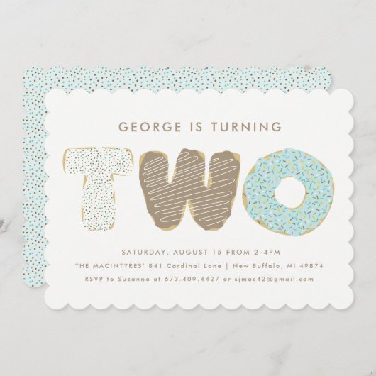 第2誕生会ドーナツテーマの招待状 招待状 (正面/裏面)