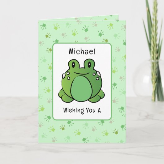 第2誕生日かわいいカエル漫画おもしろいことわざ カード (正面)
