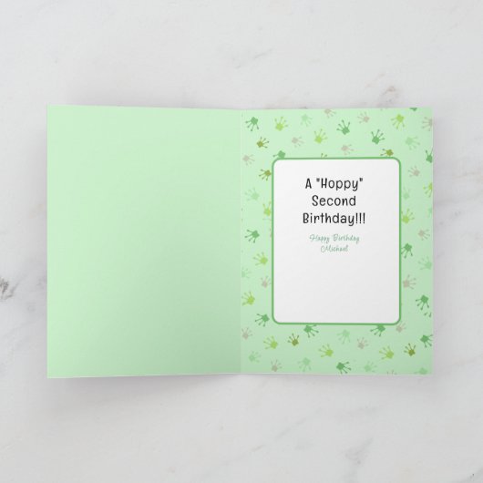 第2誕生日かわいいカエル漫画おもしろいことわざ カード (内部)