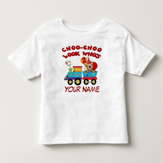 第2誕生日くまの列車の名前入りなTシャツ トドラーTシャツ (正面)