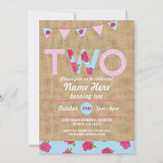 第2誕生日のお茶会2の2バーラップのバラの招待 招待状 (正面)