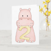 第2誕生日のカバ(ピンク) カード (黄色い花)