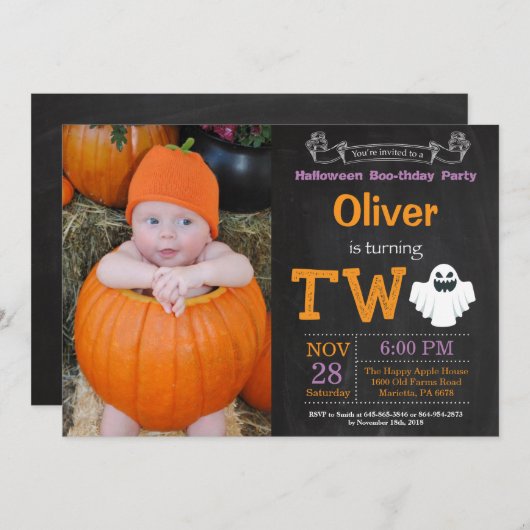 第2誕生日のハローウィンパーティの写真の招待状 招待状 (正面/裏面)