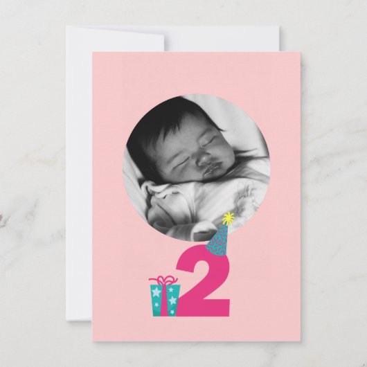 第2誕生日の女の子のかわいいパーティの招待状 招待状 (裏面)