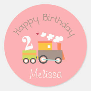 第2誕生日の女の子の列車のカップケーキの上層 ラウンドシール