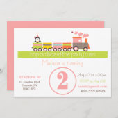 第2誕生日の女の子の列車の招待状 招待状 (正面/裏面)