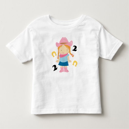 第2誕生日の女性のカーボーイの2歳児のTシャツ トドラーTシャツ (正面)
