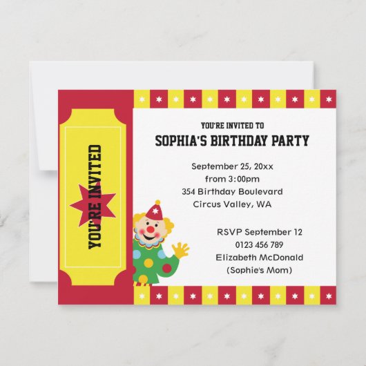 第2誕生日の振るサーカスのピエロの招待状 招待状 (裏面)