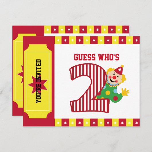 第2誕生日の振るサーカスのピエロの招待状 招待状 (正面/裏面)