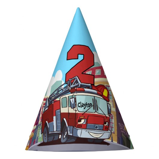 第2誕生日の普通消防車 パーティーハット (正面)