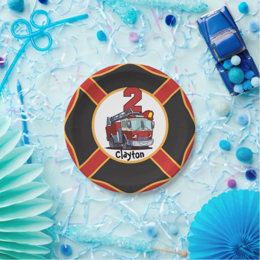 第2誕生日の普通消防車 ペーパープレート (パーティー)