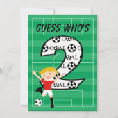 第2誕生日の赤と白のサッカーのゴールの招待状 招待状 (正面)