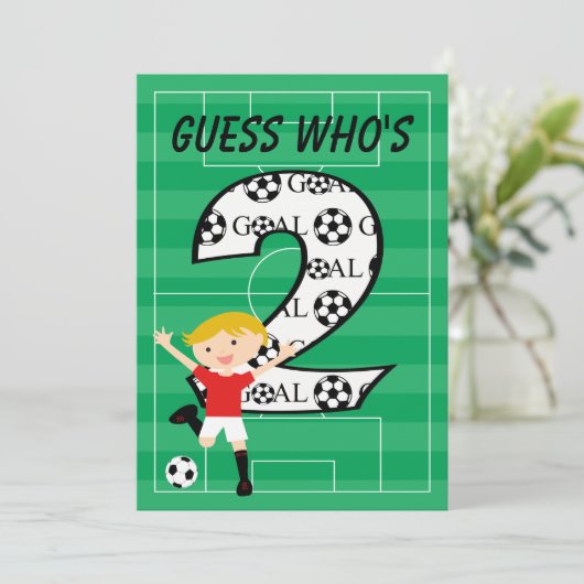 第2誕生日の赤と白のサッカーのゴールの招待状 招待状 (スタンド正面)