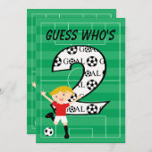 第2誕生日の赤と白のサッカーのゴールの招待状 招待状 (正面/裏面)