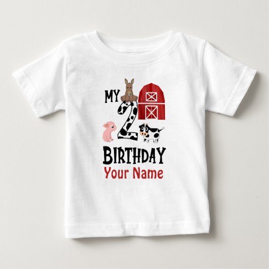 第2誕生日の農パーソナライズされた業動物 ベビーTシャツ (正面)