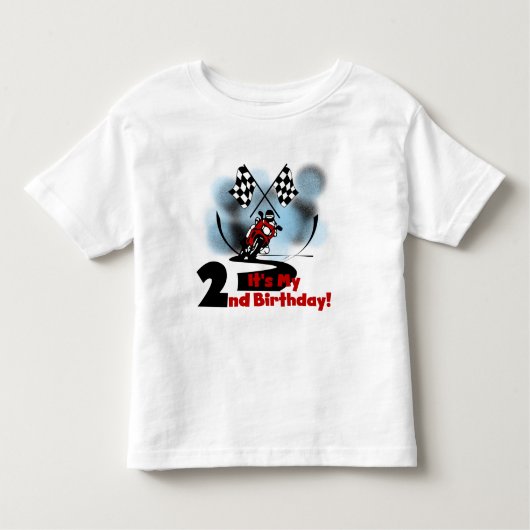 第2誕生日のTシャツおよびギフトを競争させるオートバイ トドラーTシャツ (正面)