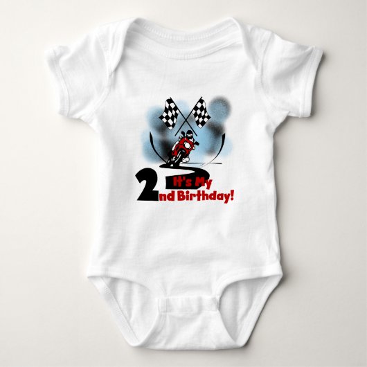 第2誕生日のTシャツおよびギフトを競争させるオートバイ ベビーボディスーツ (正面)