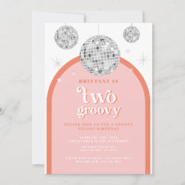 第2誕生日オレンジピンクレトロディスコアーチ 招待状