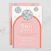 第2誕生日オレンジピンクレトロディスコアーチ 招待状 (正面/裏面)