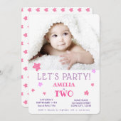 第2誕生日パーティーカウトピンクスターズ招待状 招待状 (正面/裏面)